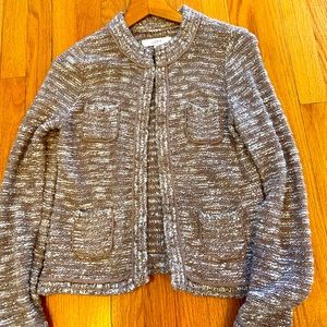 Loft marled brown and white open cardigan